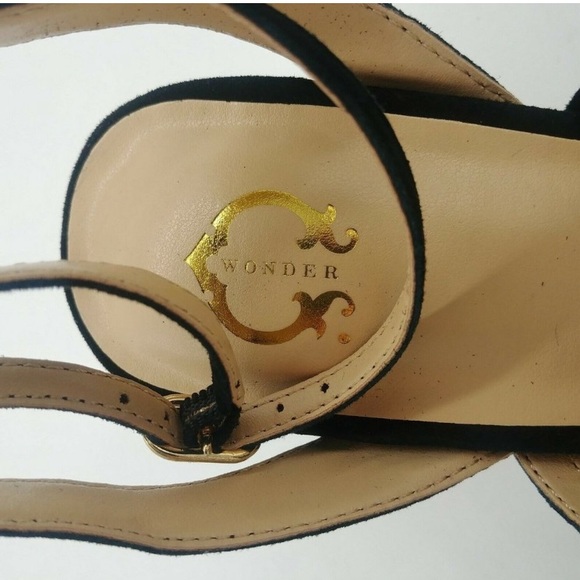 NWB C Wonder Gabrielle Black Slingback Heels Sandals Leather Suede Fringe Sz 8 - Picture 9 of 16